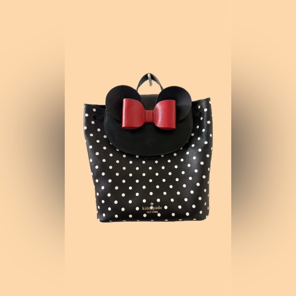 Kate Spade Black and White Polka Dot Backpack with Red Bow